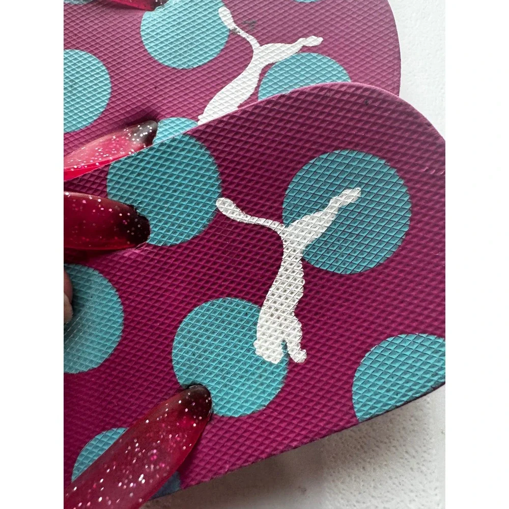 Puma Girls Pink Blue Polka Dot Glitter Strap Flip Flop Sandals Kids